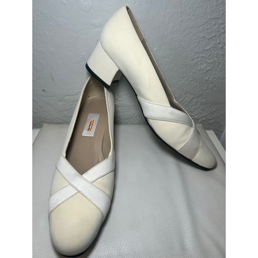 Talbots Block 1.75"‎ Heel Pumps Criss Cross Straps Classic Shoes 7.5N Cream